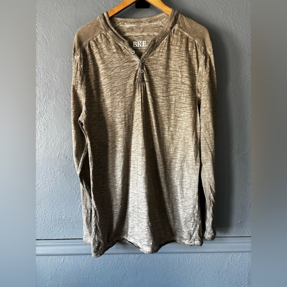 BKE Slub Cotton Long Sleeve Henley Khaki XL